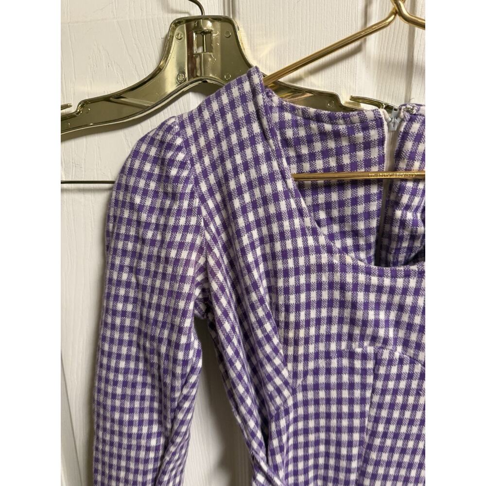 Vnt 70s Handmade Dress Gingham Maxi Cottagecore Flaws Purple Xs 32w Regency - Picture 4 of 10